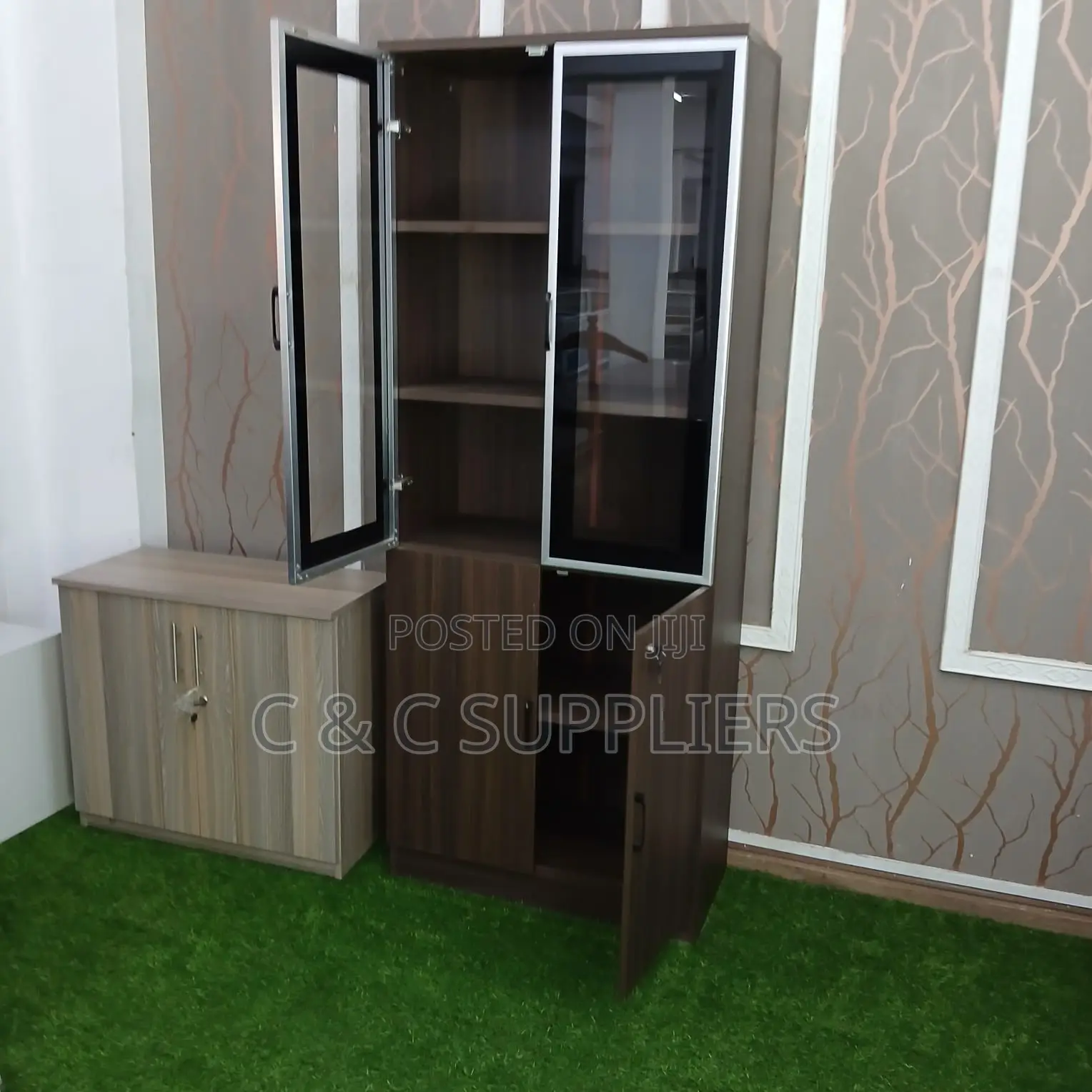 Office Brown 2-Door Wooden Cabinet