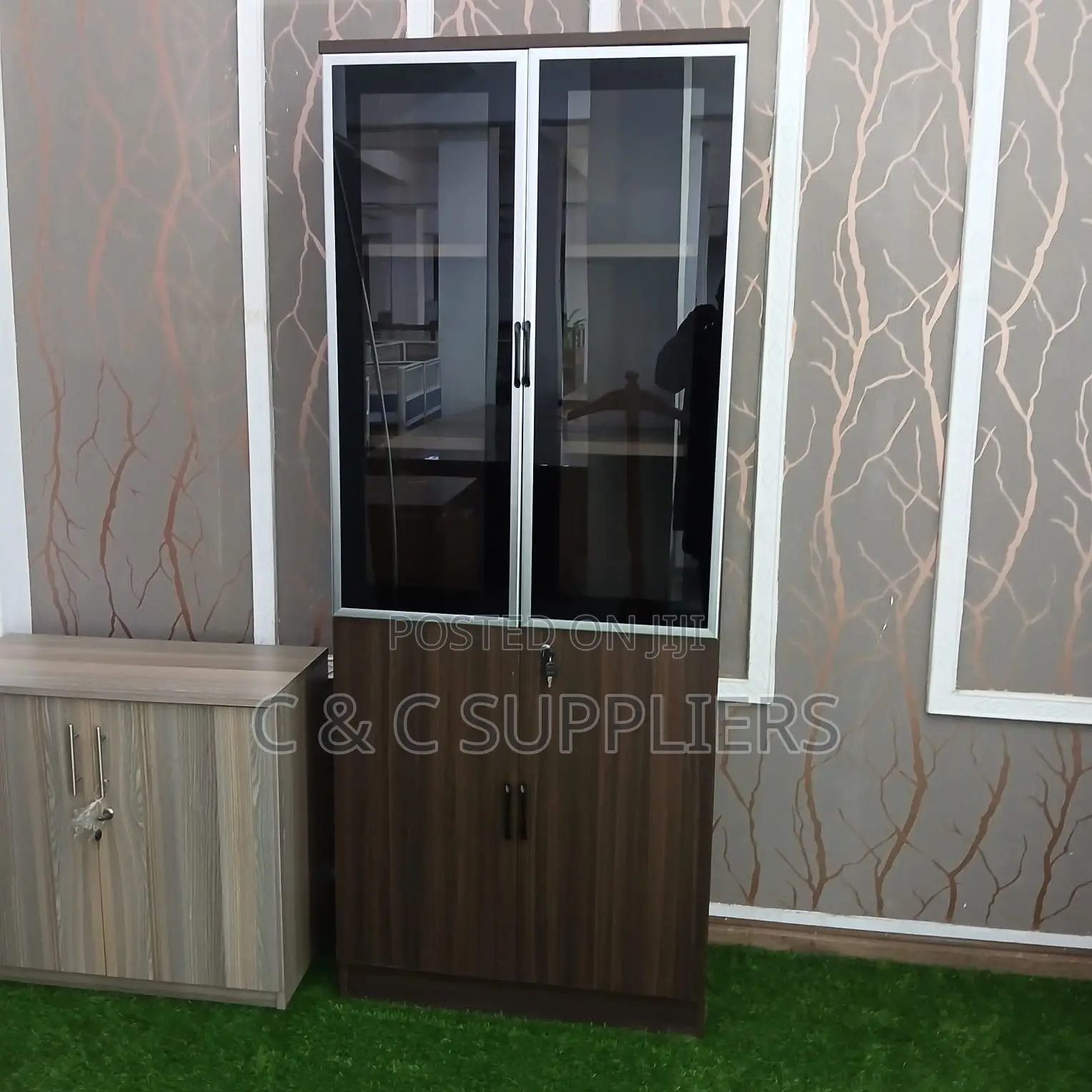 Office Brown 2-Door Wooden Cabinet