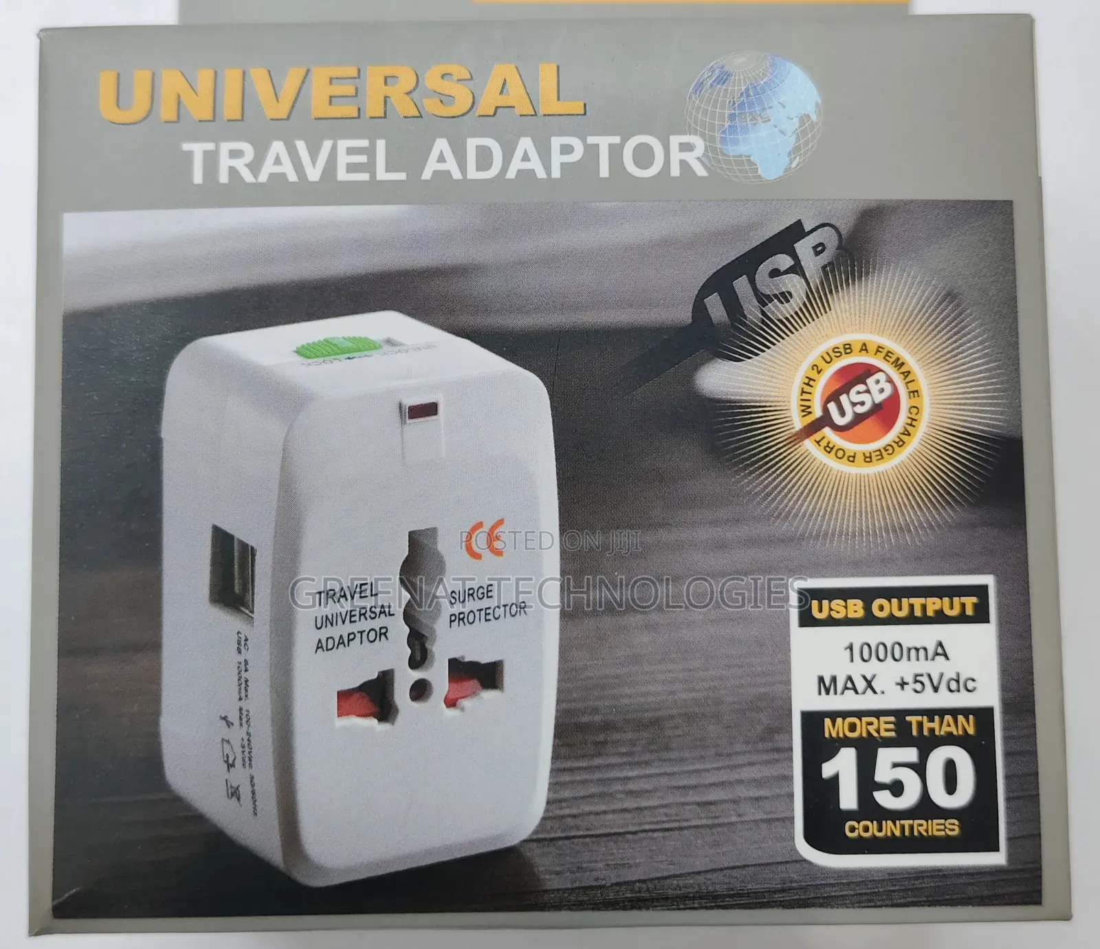 Universal Travel Adapter With 2 Usb to Europe, Us All Countries
