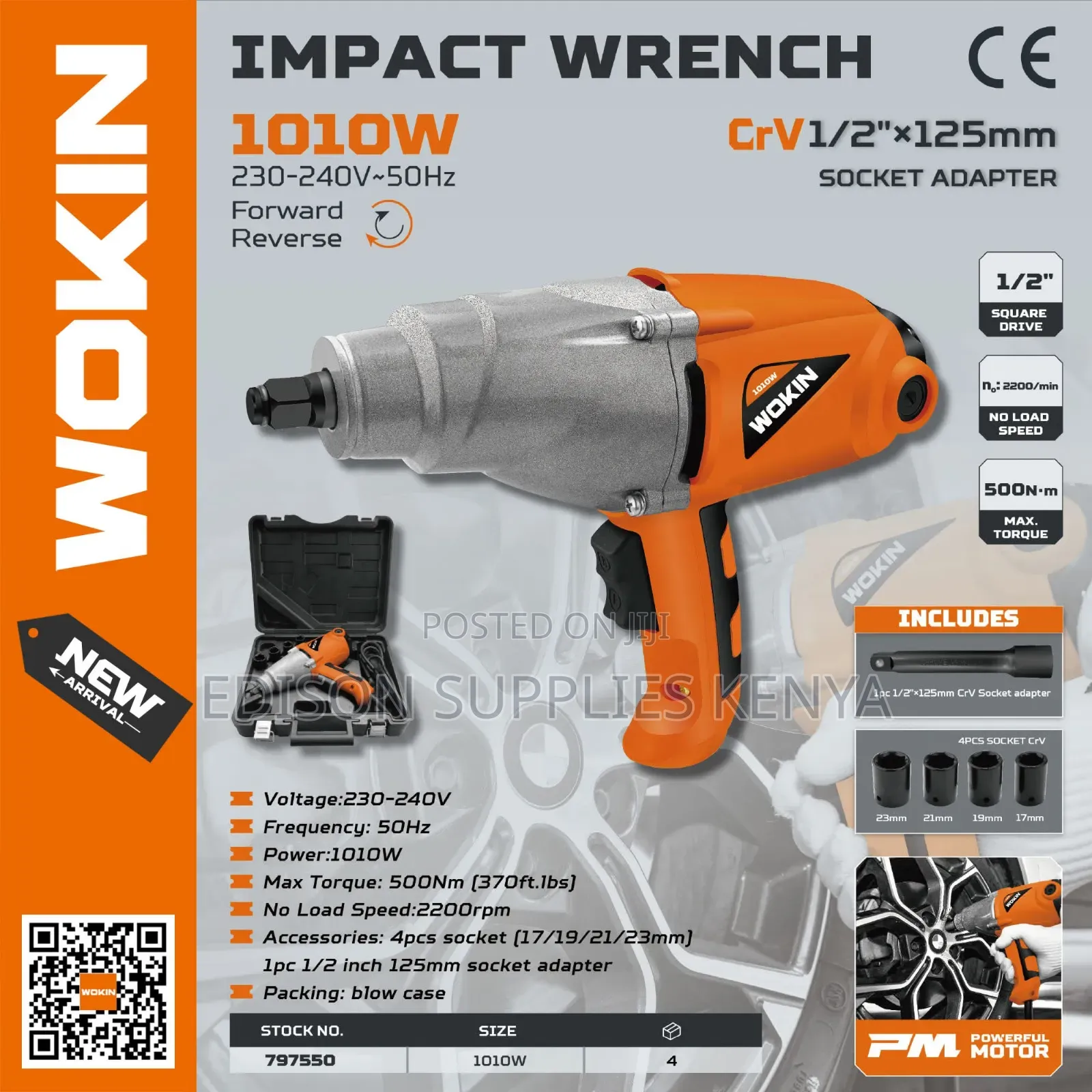 Wokin Impact Wrench Electric Corded 1050w 500nm 1/2'' Drive