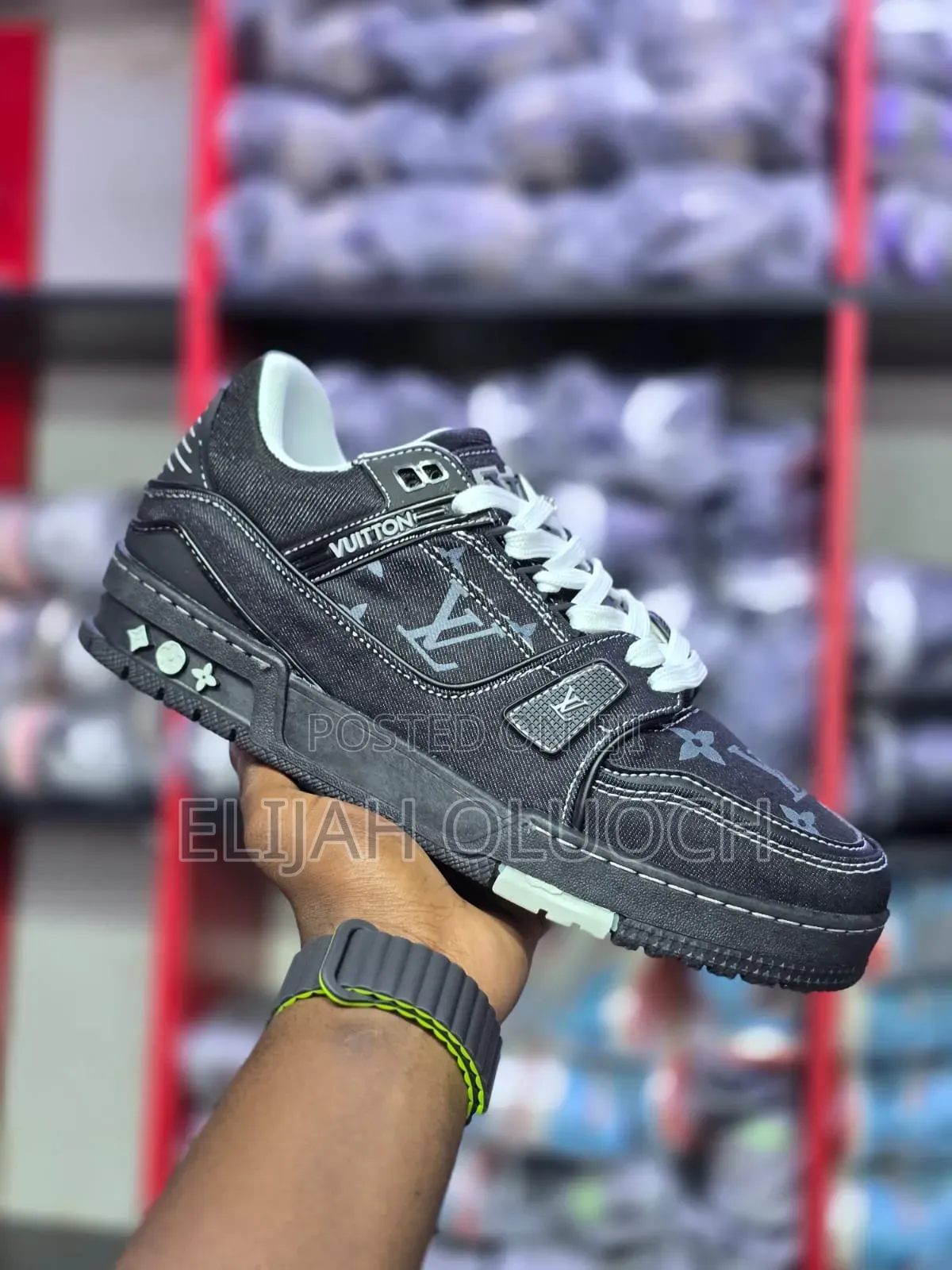 Louis Vuitton Lv Trainer Sneakers in a Black Monogram Denim Colorway.