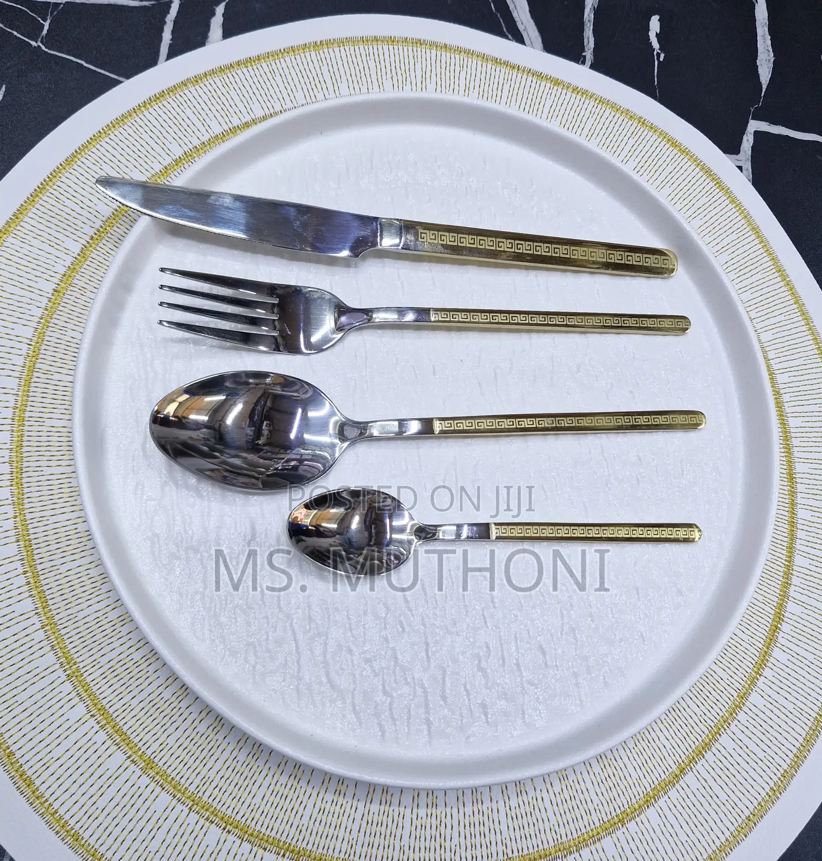 25 PCS Distinct Gold-Colored Handle Ft a Geometric Greek Key Pattern.