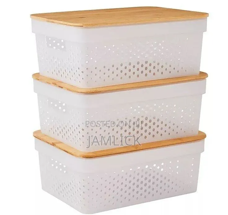 Medium Size Modern Storage Basket With Bamboo Lid - Av