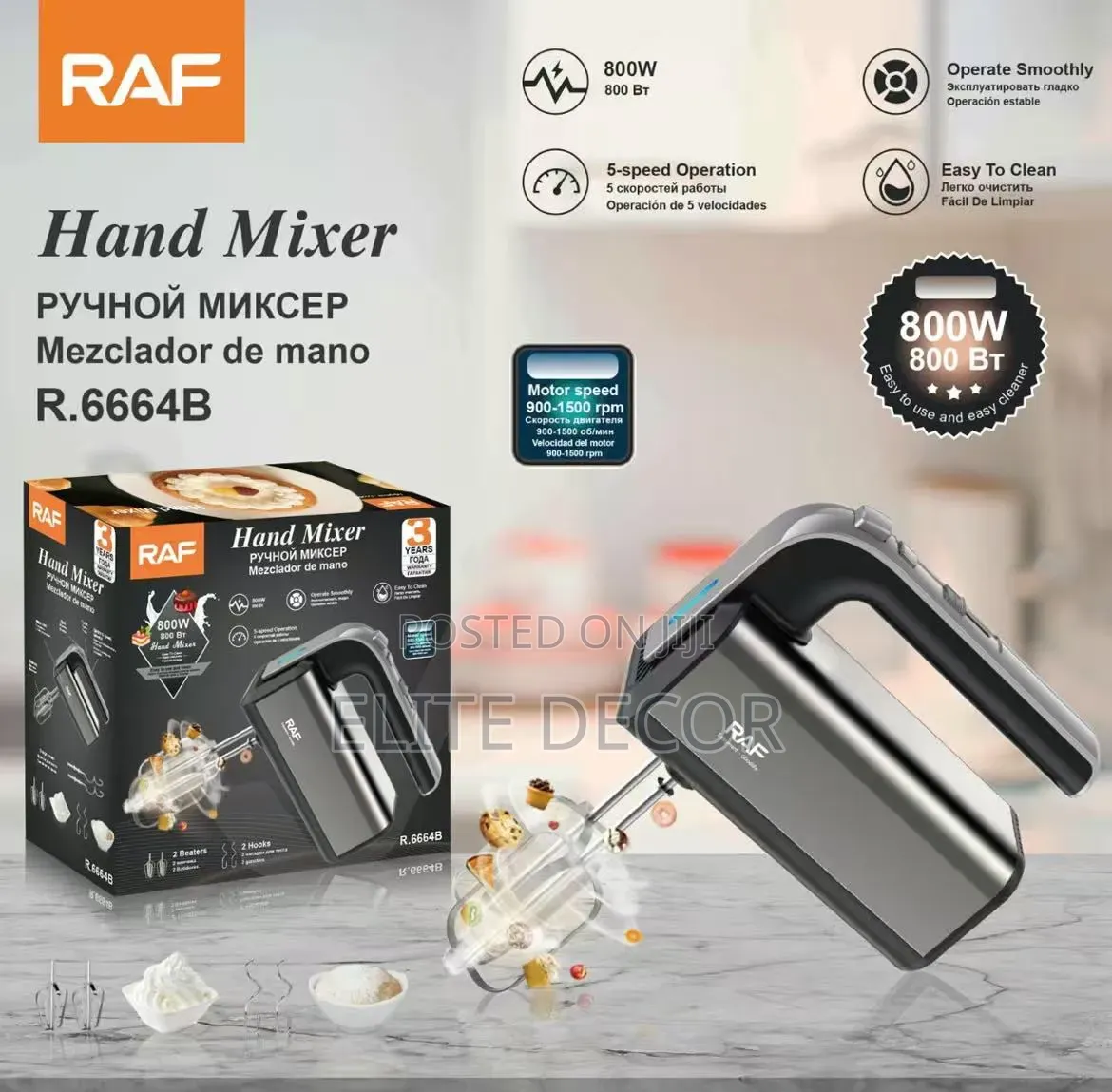 Raf 800w Commercial Hand Mixer | 5-speed Electric Cake Dough Mixer