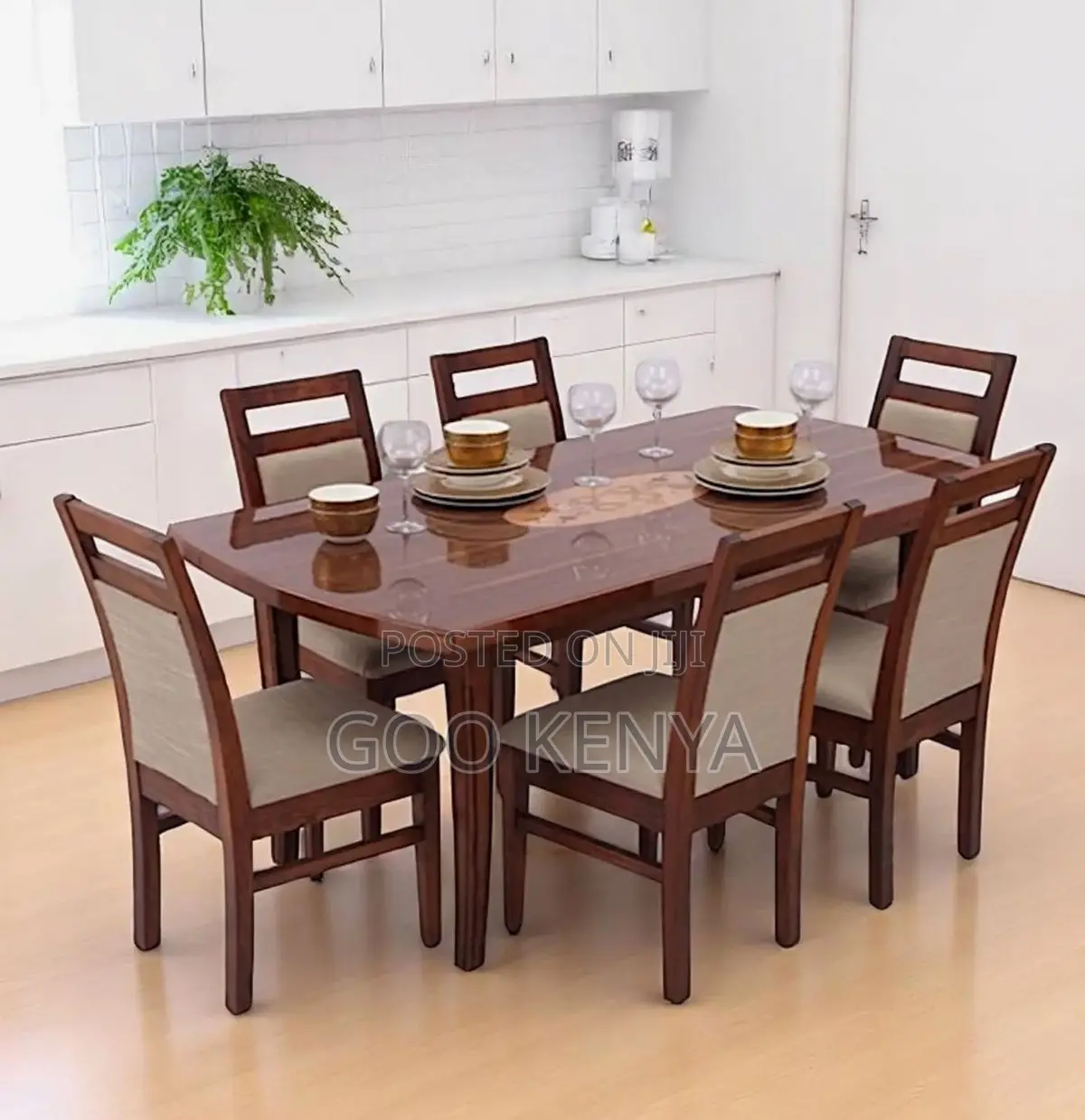 Dining Set; Luxury Mahogany Wooden Dining Table and 6 Chair Set