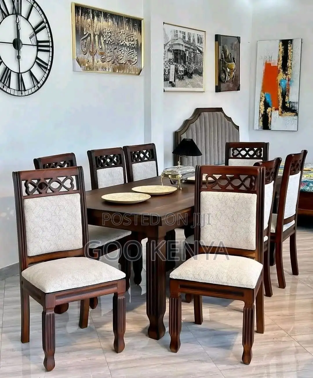 Dining Set; Luxury Mahogany Wooden Dining Table and 6 Chair Set
