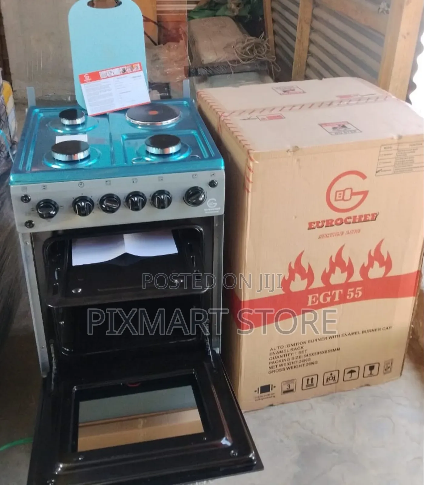 Eurochef 3 Burner Gas Cooker With Electric Hot Plat, Electric Oven