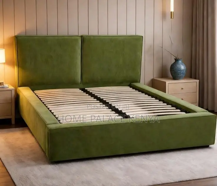 Fabric Bed: Wooden Bed Frame Family Size