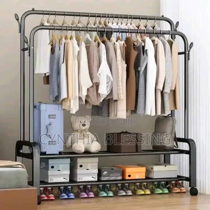 Double Clothes Rack With Shelves
