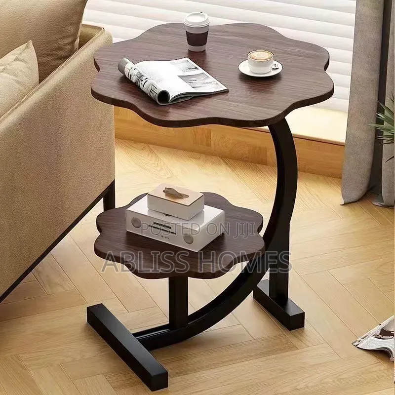 Wooden Wavy Top Bottom Metallic Crescent Table