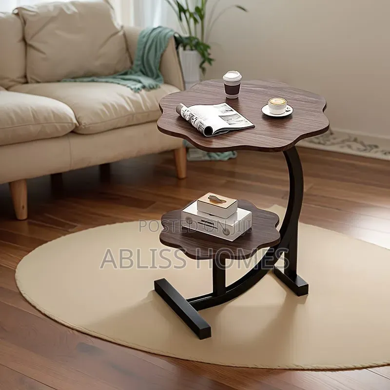 Wooden Wavy Top Bottom Metallic Crescent Table
