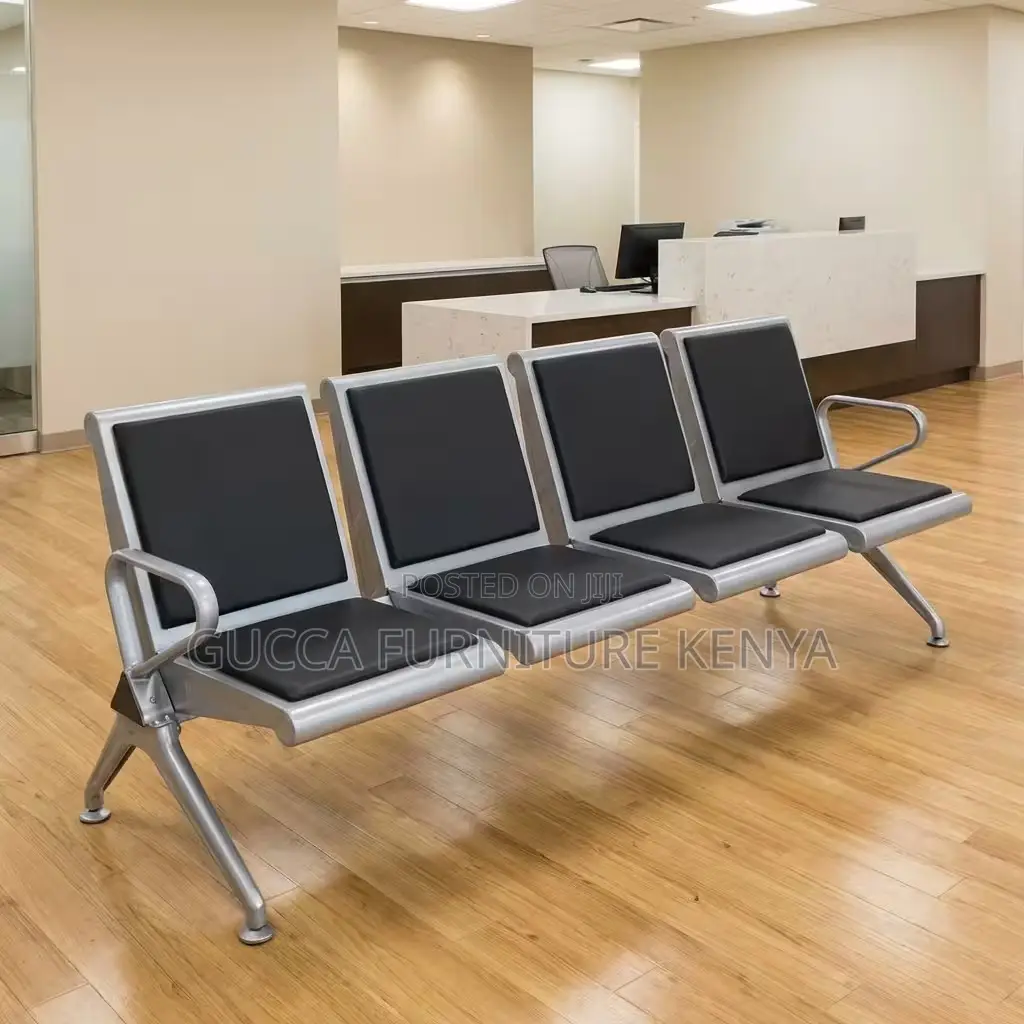 Office Leather Padded 4-Seater Bench