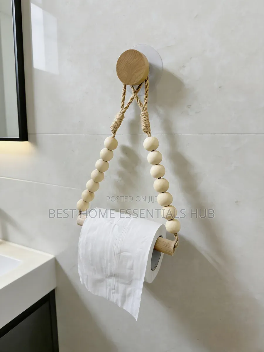 *Boho-Style Toilet Paper Holder Rustic Wooden Bead Design