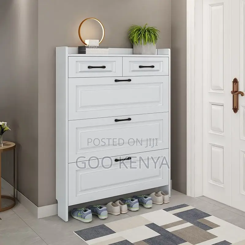 Shoe Rack ; High Capacity Flip Open Shoe Cabinet in Off White Finish