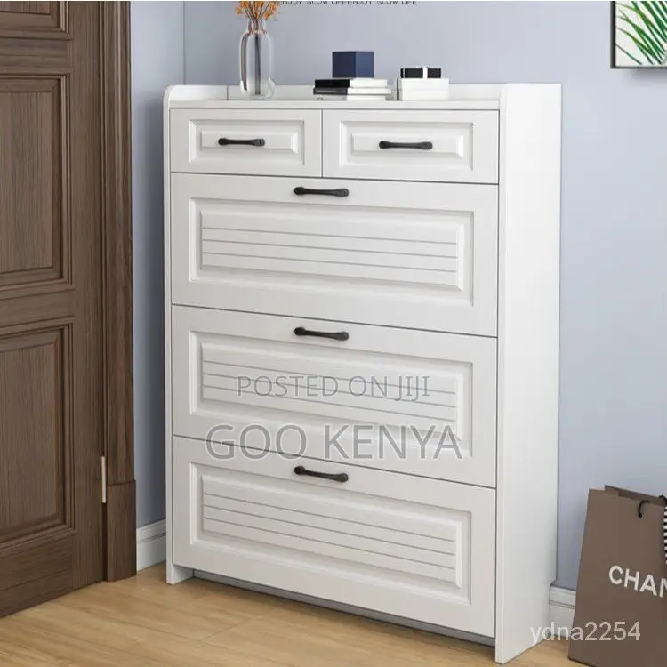 Shoe Rack ; High Capacity Flip Open Shoe Cabinet in Off White Finish