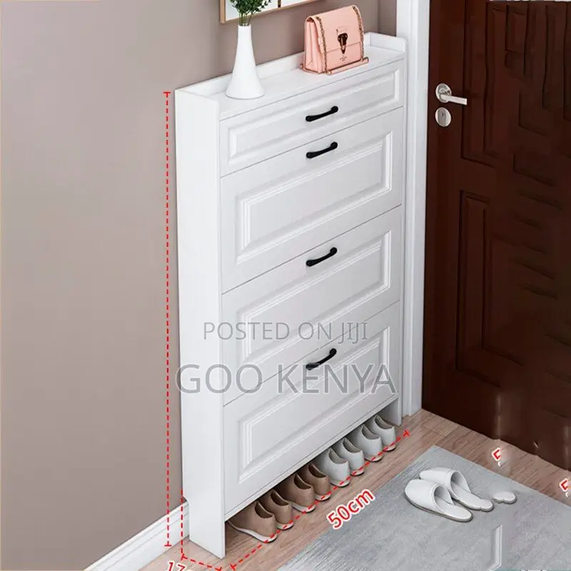 Shoe Rack ; High Capacity Flip Open Shoe Cabinet in Off White Finish