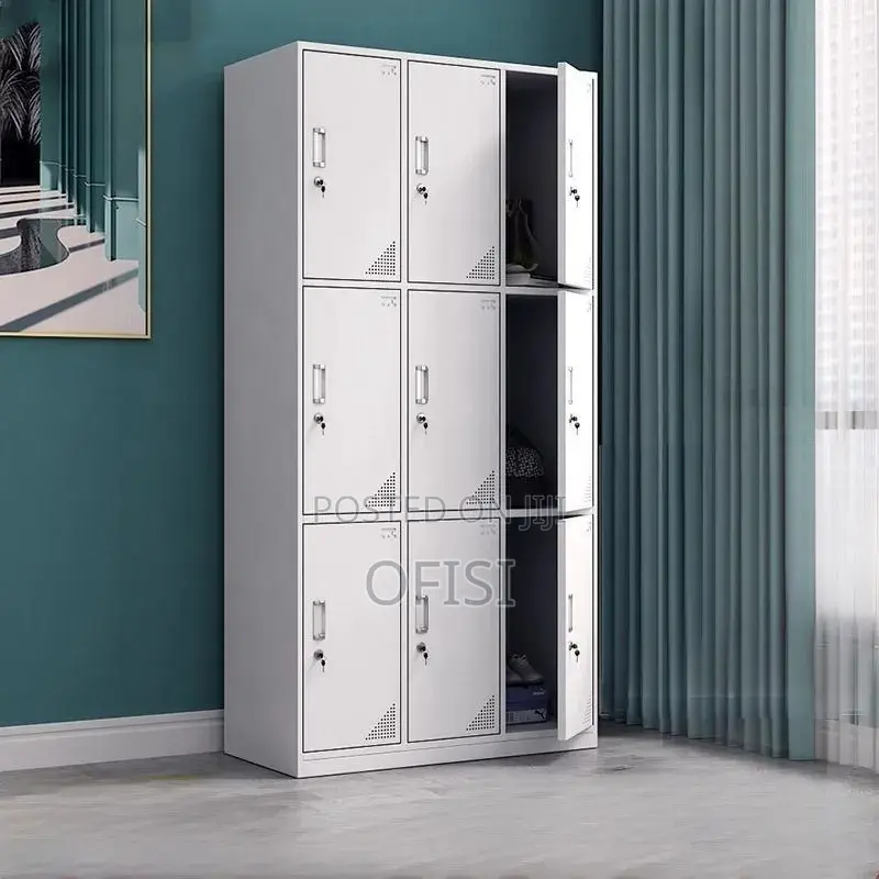 Office Cabinet; 9 Locker Metallic Gym Storage Cabinet