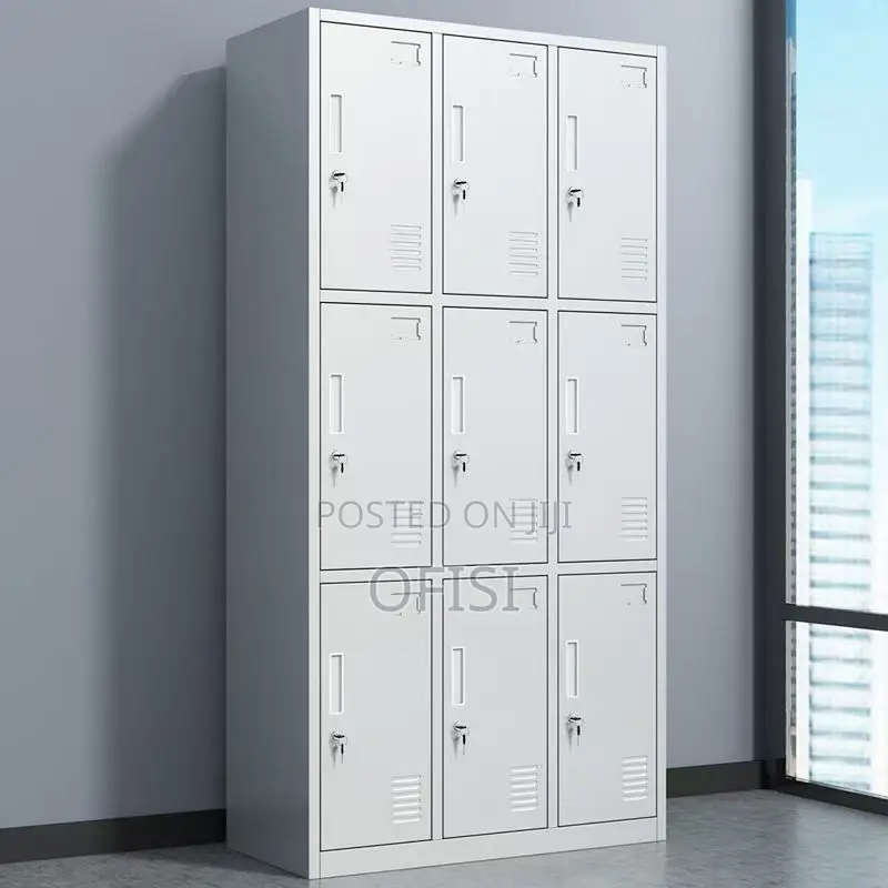 Office Cabinet; 9 Locker Metallic Gym Storage Cabinet
