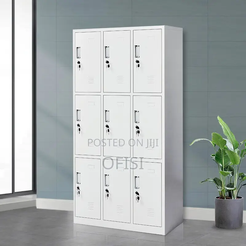 Office Cabinet; 9 Locker Metallic Gym Storage Cabinet