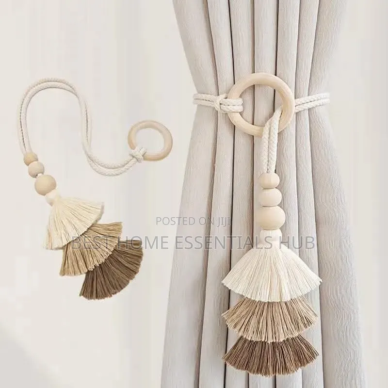 2pcs Tassel Curtain Tie Backs With Wooden Beads