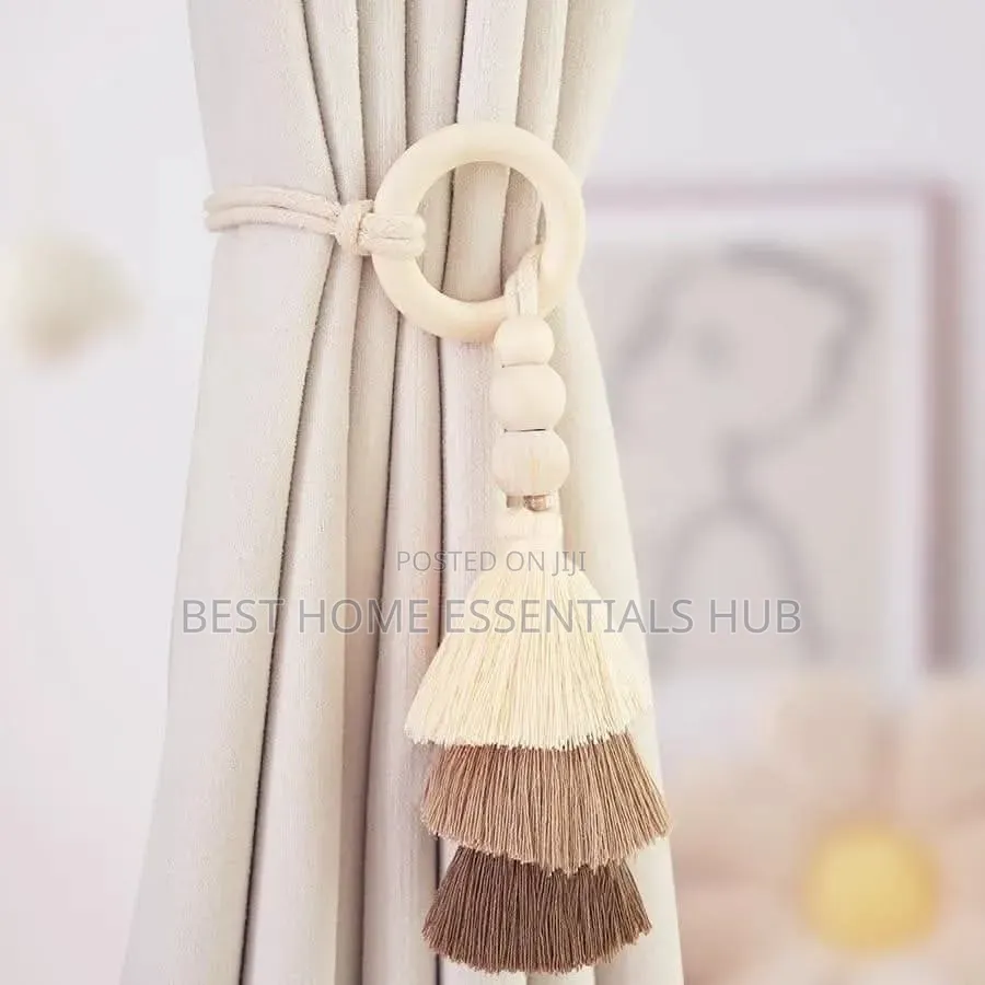 2pcs Tassel Curtain Tie Backs With Wooden Beads