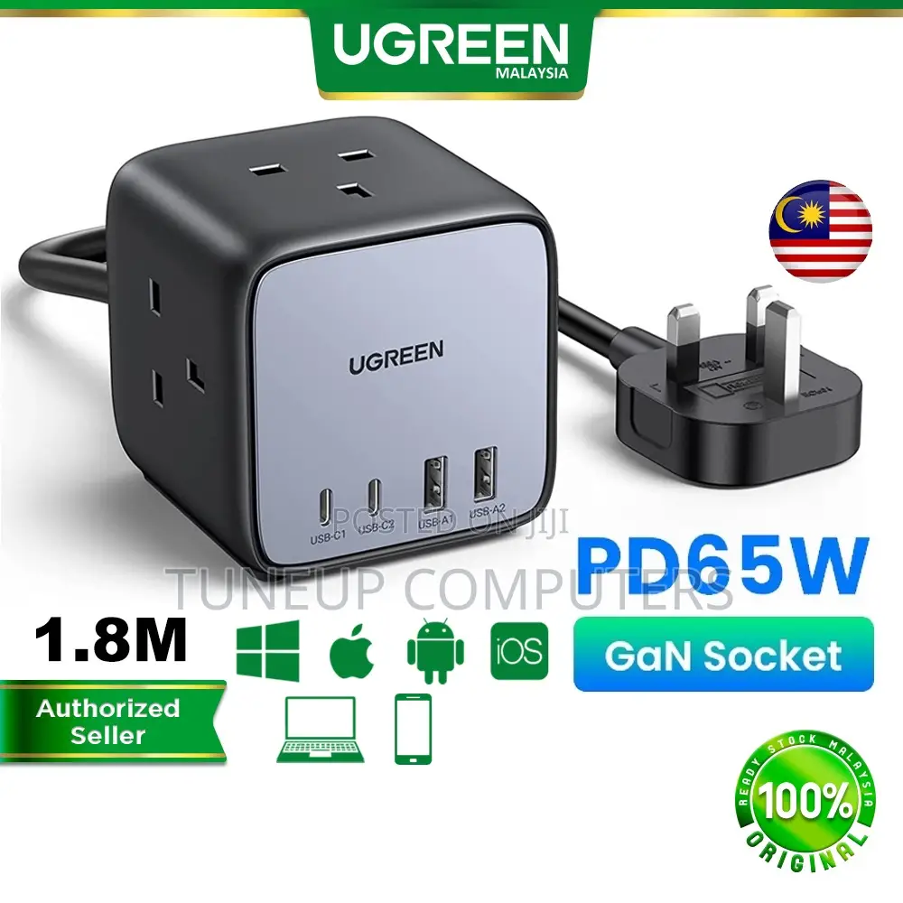 Ugreen Diginest Cube Power Strip (3 Ac Outlets + 65w 2a2c) Uk Black