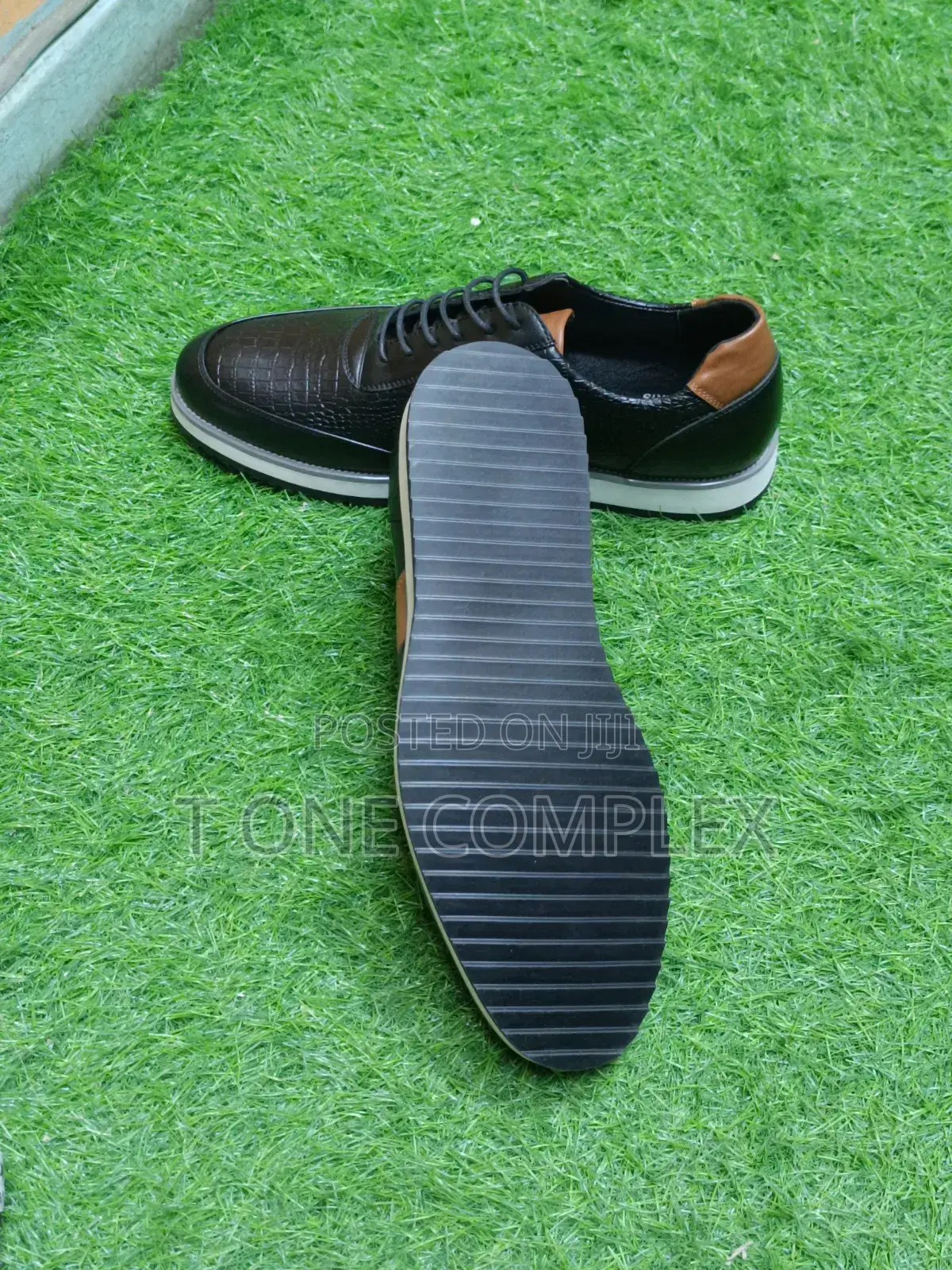 Men’S Executive Leather Sneakers—Black Brown Croc Finish