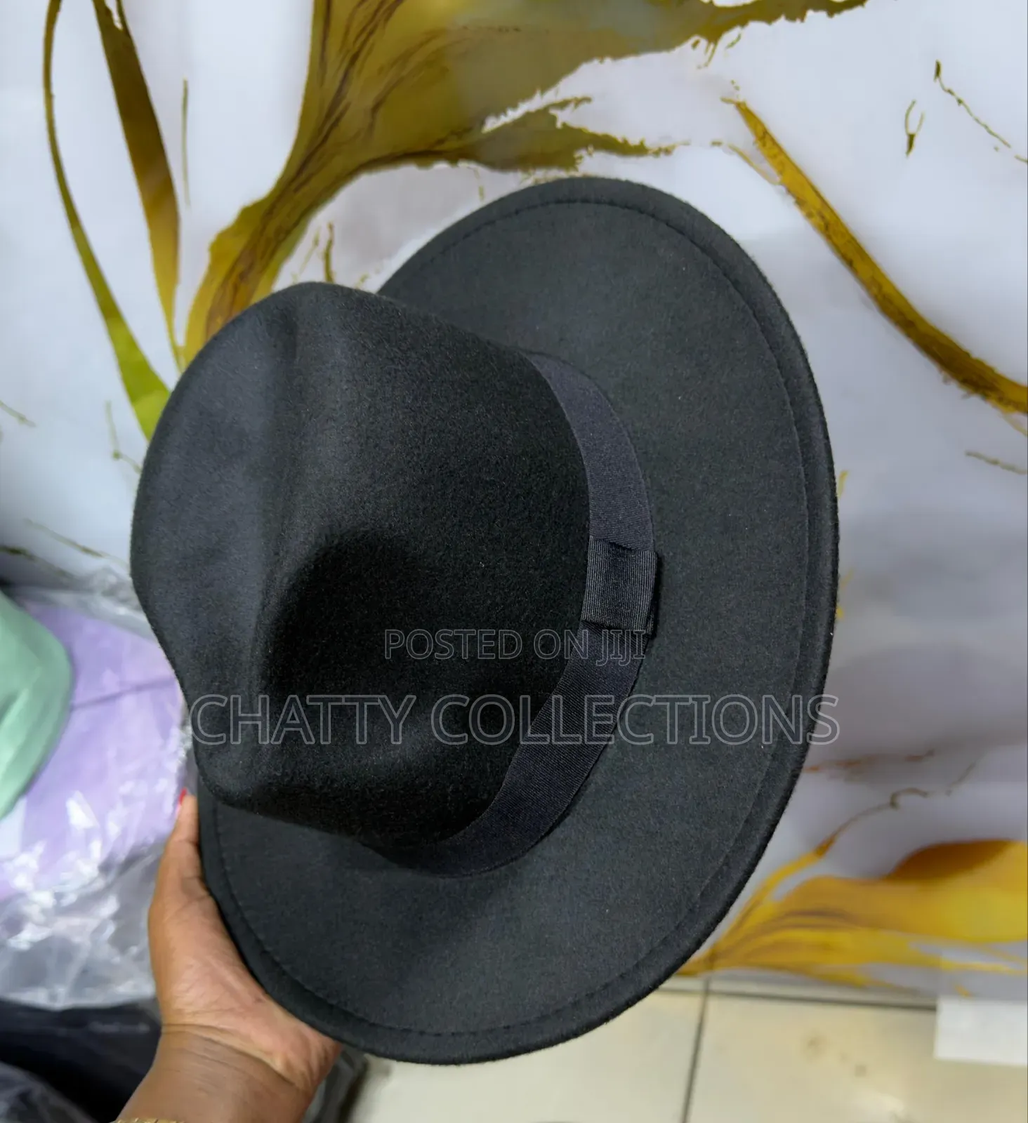 Black Unisex Wide Brim Fedora Hats With Black Ribbon