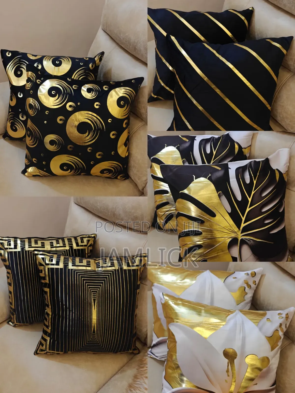 5pcs Gold Print Throw Pillow Cases Set - Cd