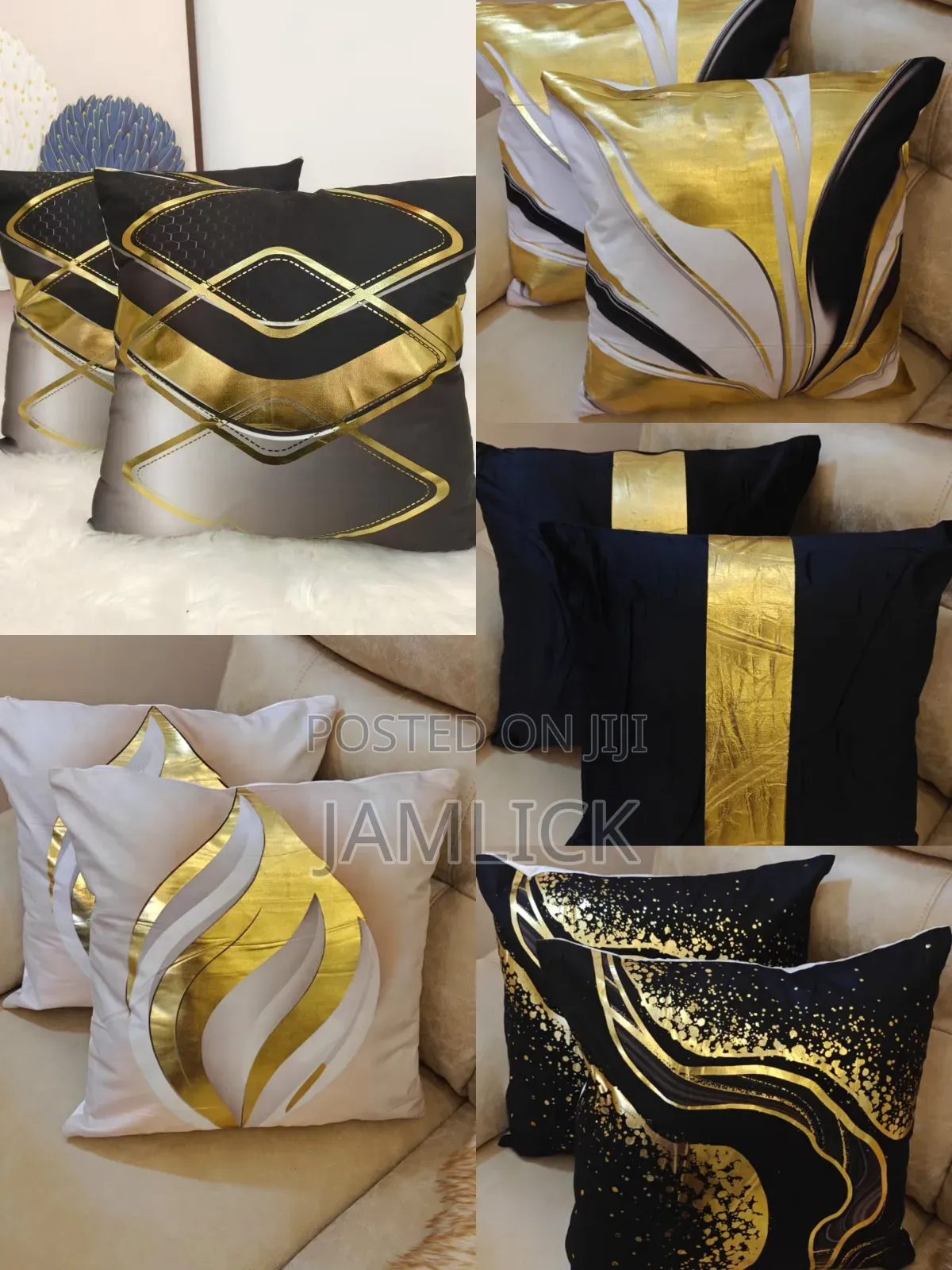 5pcs Gold Print Throw Pillow Cases Set - Cd