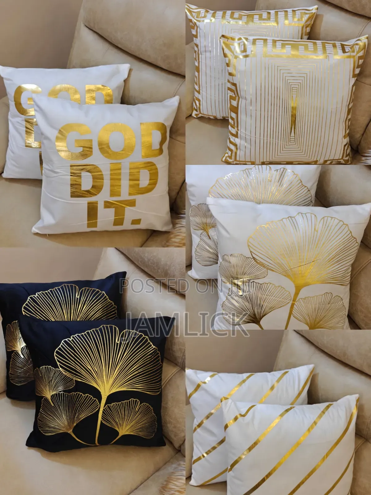 5pcs Gold Print Throw Pillow Cases Set - Cd