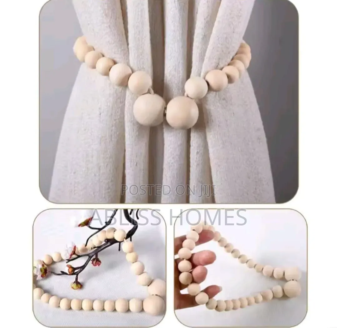 2pcs Magnetic Wooden Beads Curtain Tiebacks Boho Decor A