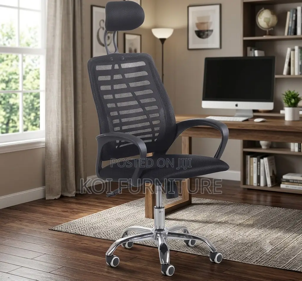 Office Chairs; Fabric High Back Chair With Adjustable Headrest