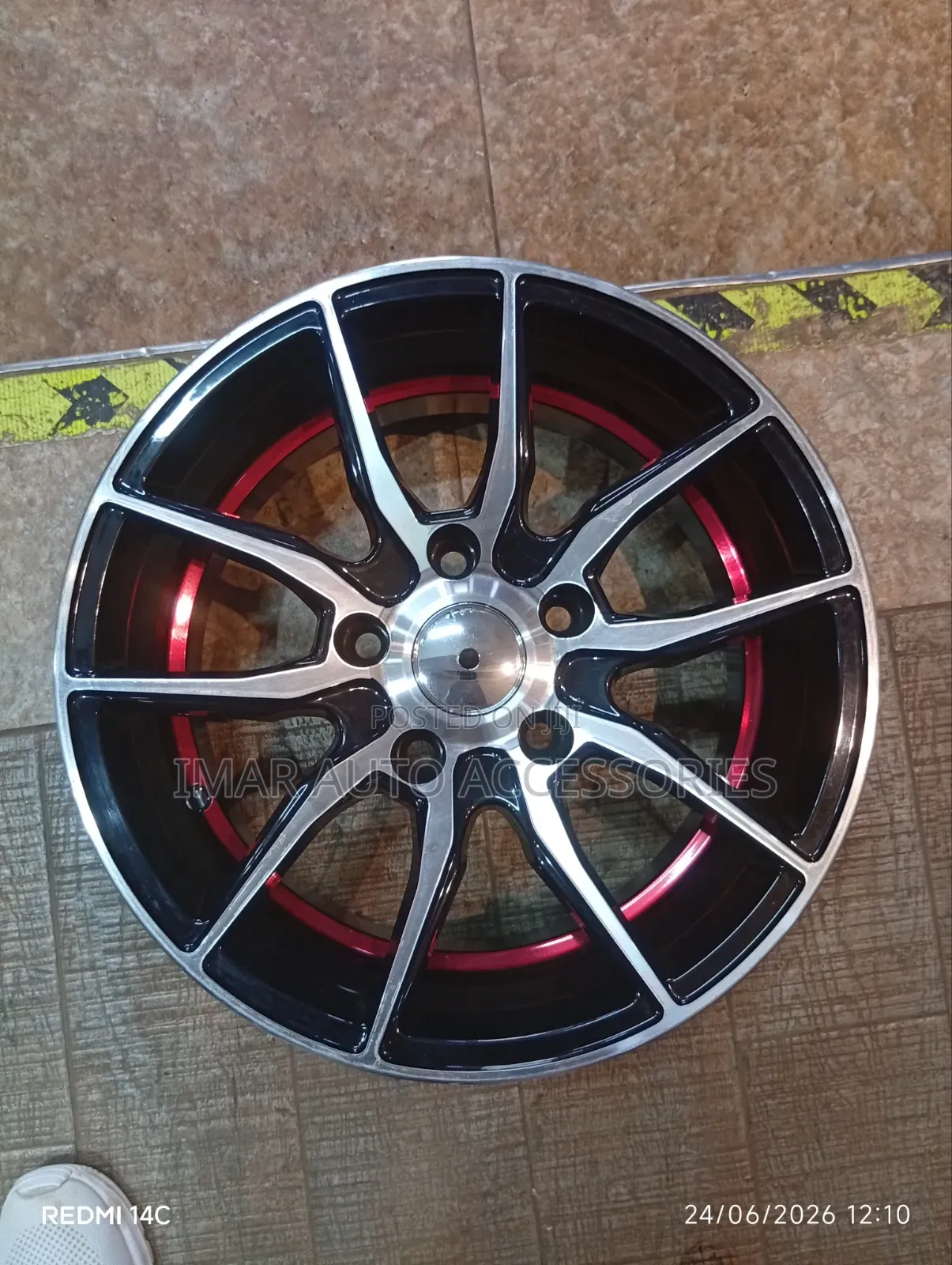 15-Inch 5-Hole Black Machined Split-Spoke Rim With Red Inner Lip