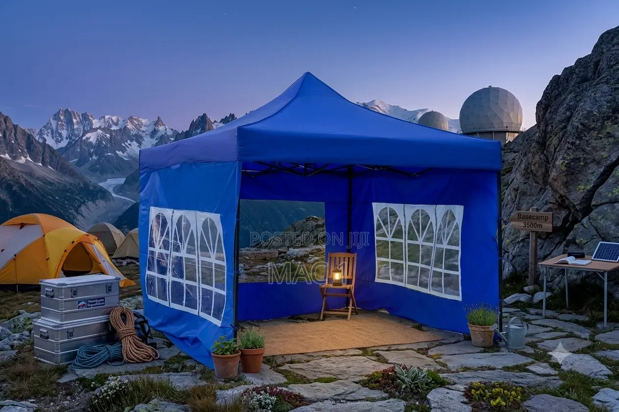 Foldable Blue Canopy Tent With Windows – Perfect for Events Shade