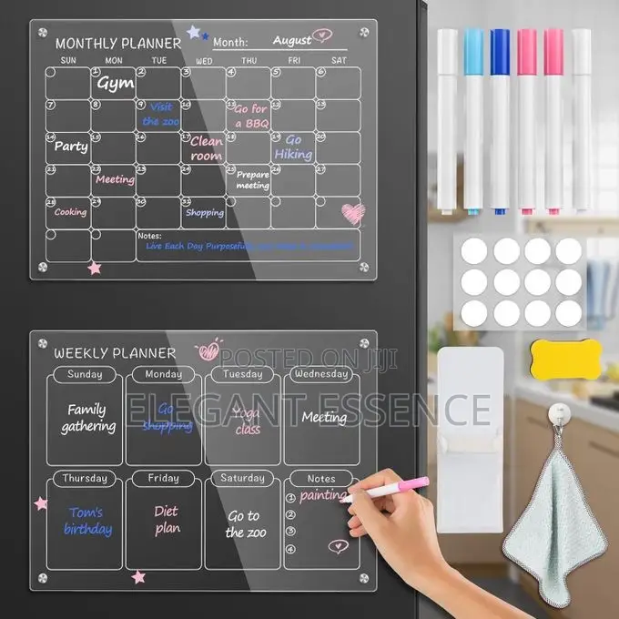 Magnetic Acrylic Monthly Weekly Planner Set Dry Erase,Color Markers