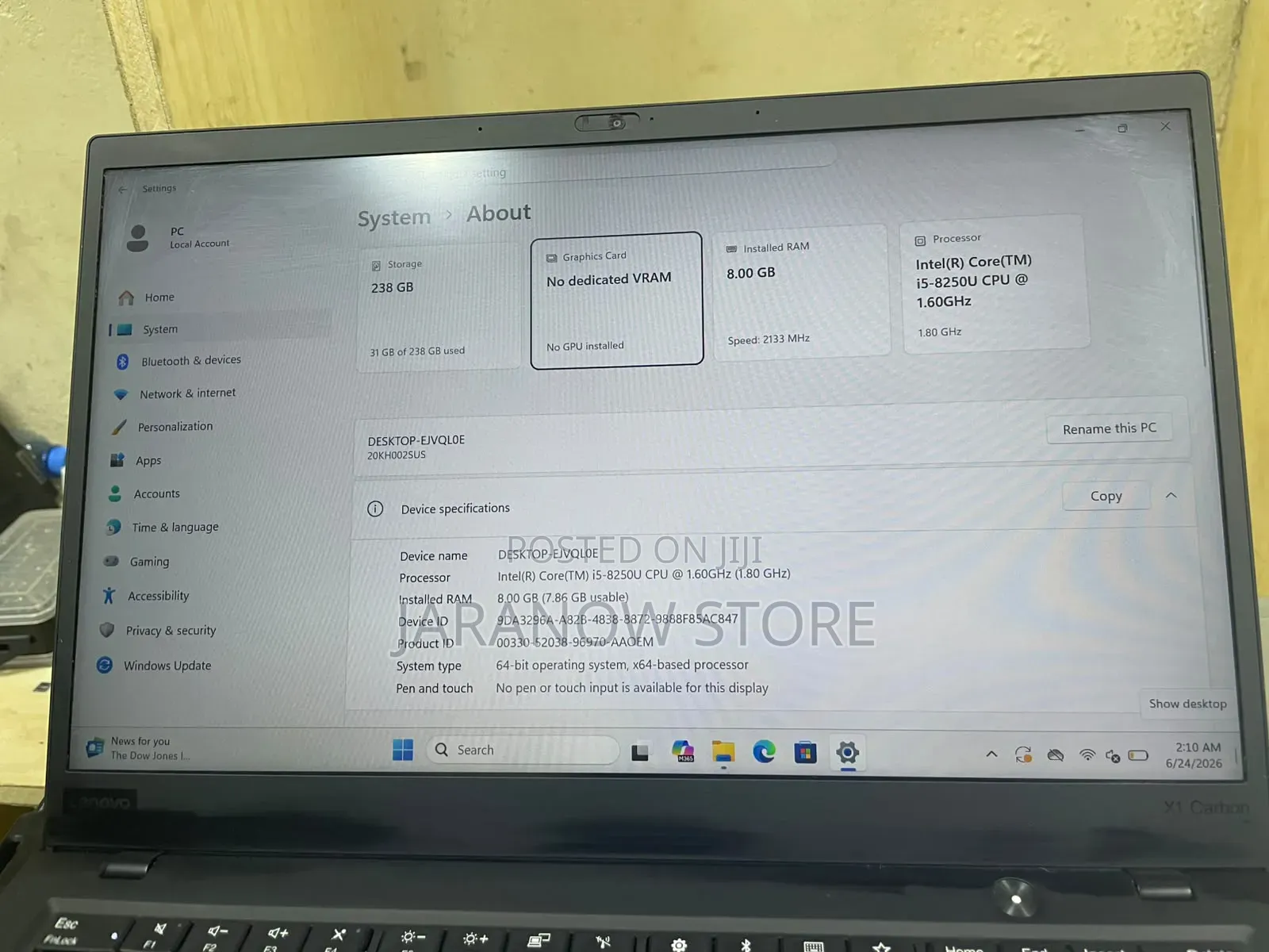 Laptop Lenovo ThinkPad X1 Carbon 8GB Intel Core i5 SSD 256GB