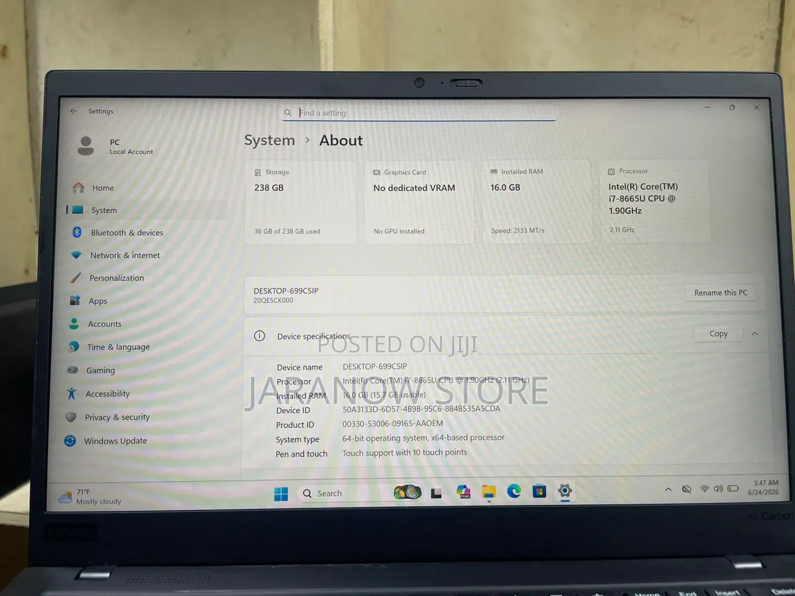 Laptop Lenovo ThinkPad X1 Carbon 16GB Intel Core i7 SSD 256GB