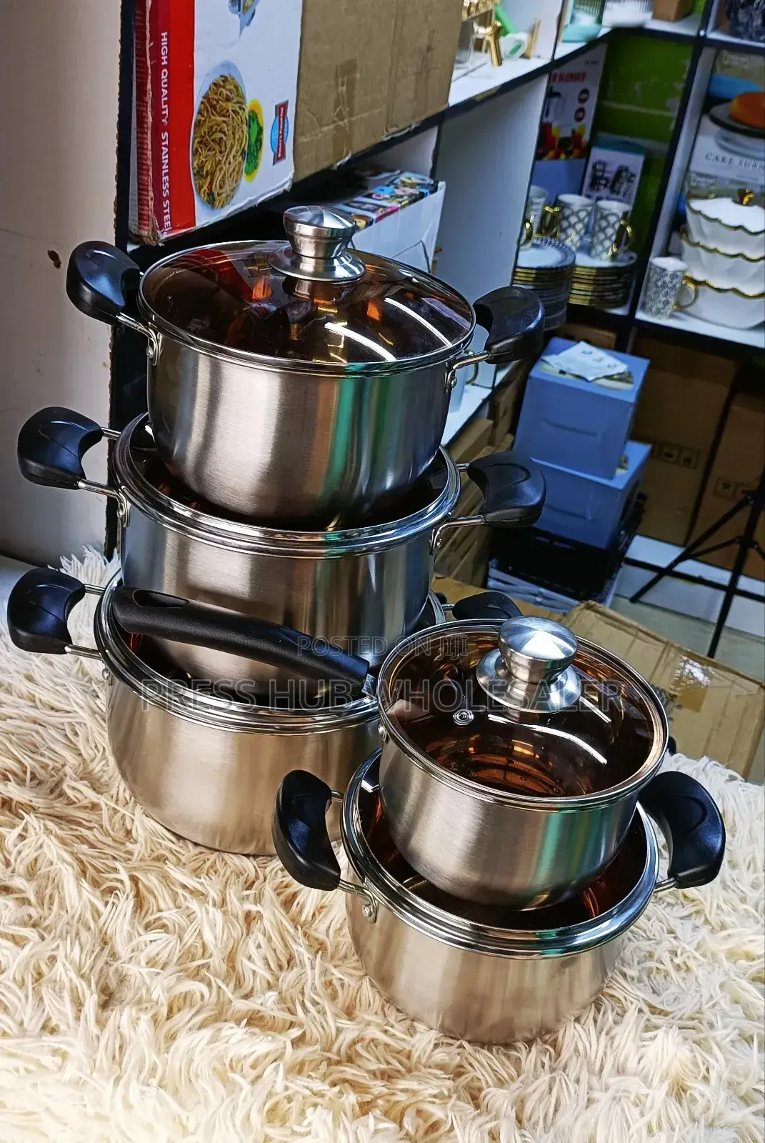 Jamespot 10-Piece Stainless Steel Pots and Pans Set With Glass Lids