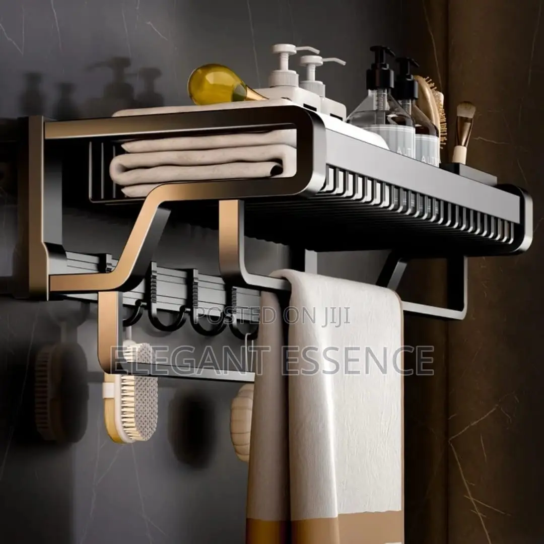 *Bathroom Wall Mounted Towel Rack Accessory With Hooks*