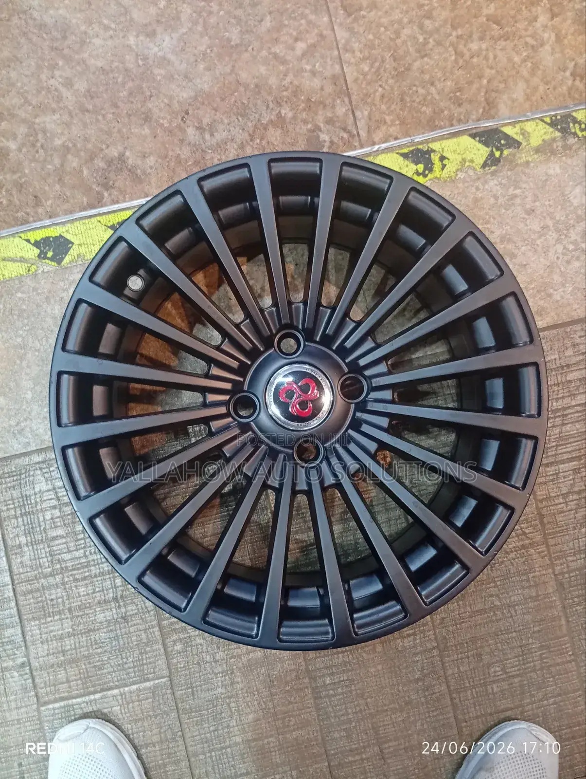 15" 4-Hole Black Machined 8-Spoke Red Ring Rim