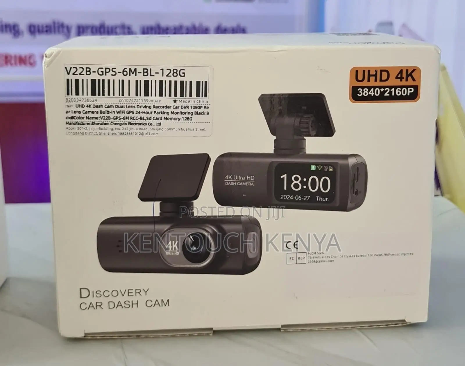 Uhd Wifi Dash Cam Car DVR + 1080p Rear Camera + GPS + 128gb Card