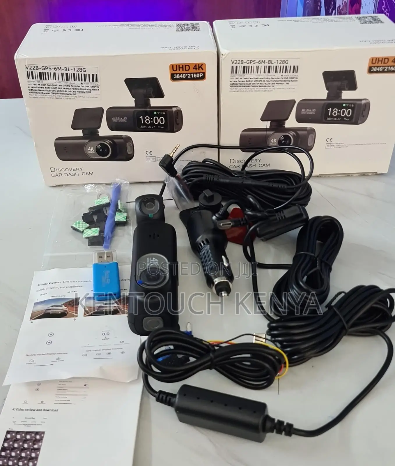 Uhd Wifi Dash Cam Car DVR + 1080p Rear Camera + GPS + 128gb Card