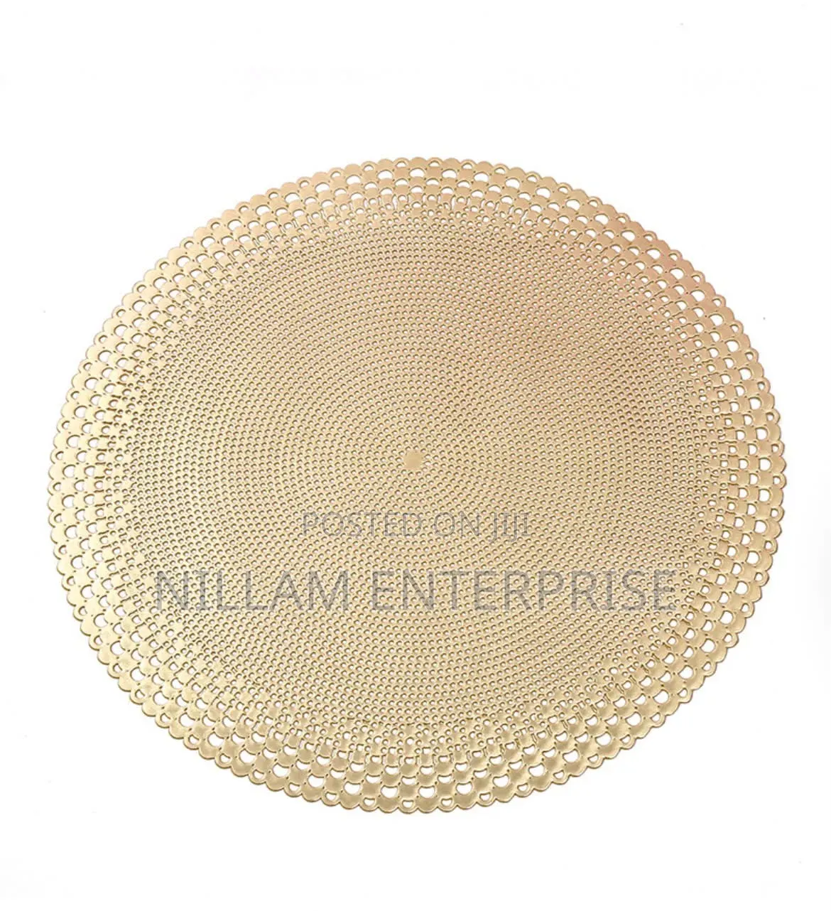 6pcs Round Shell Golden Stamping Hollow PVC Table Mat