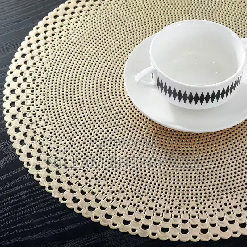 6pcs Round Shell Golden Stamping Hollow PVC Table Mat