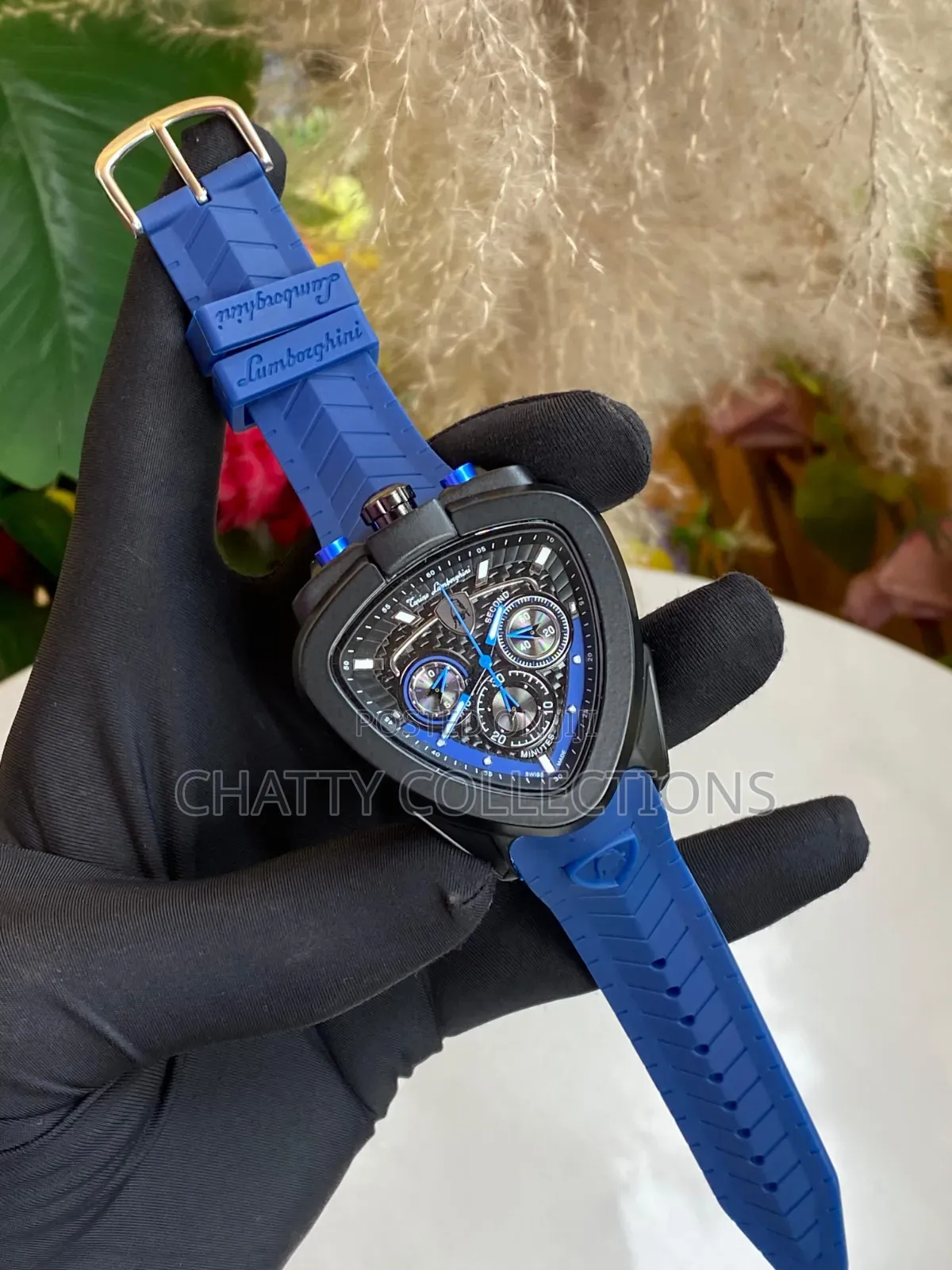 Blue and Black Lamborghini Gents Watches With Rubber Straps