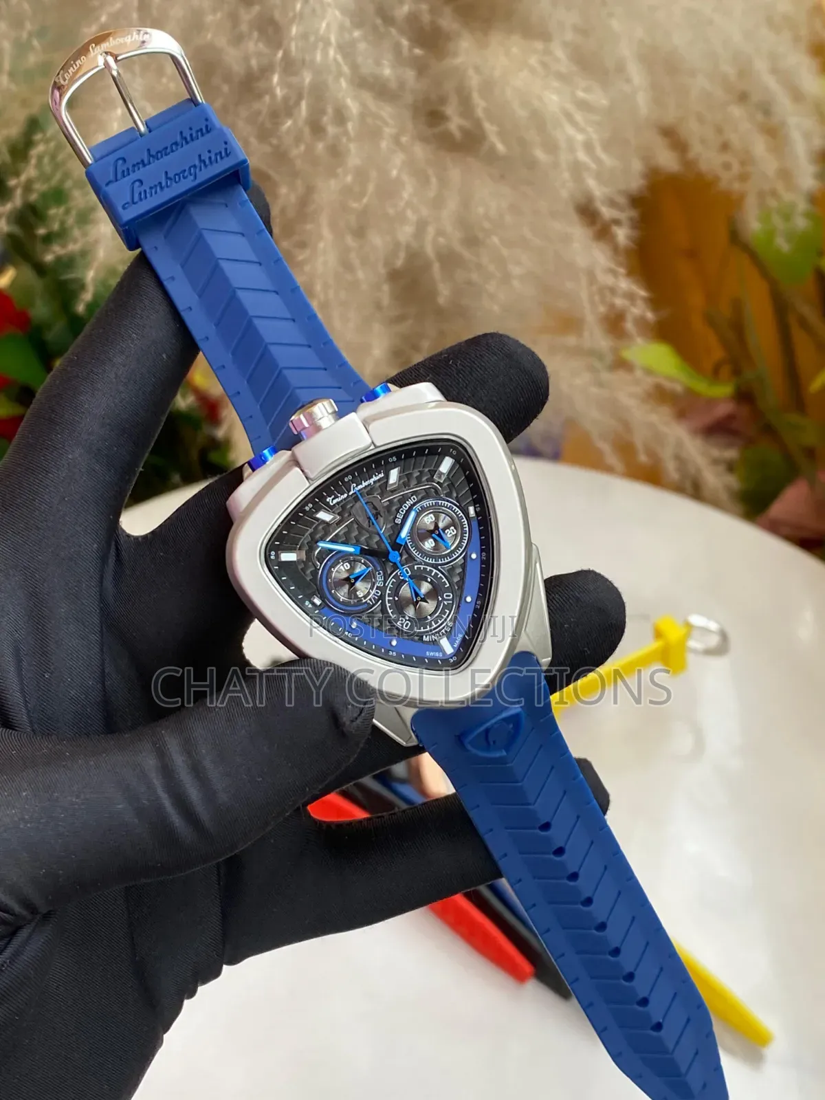 Blue and Silver Lamborghini Gents Watches With Rubber Straps