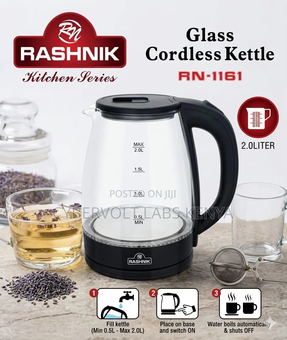 Rashnik 2.0l Glass Cordless Kettle (Rn-1161)