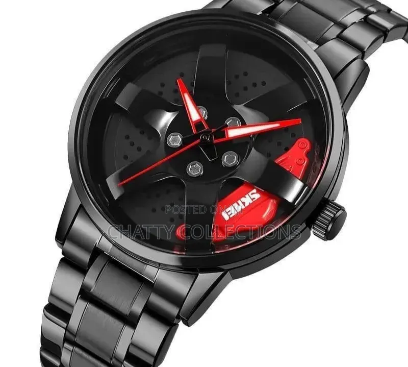 Black and Red Skmei Men Wheel Watch