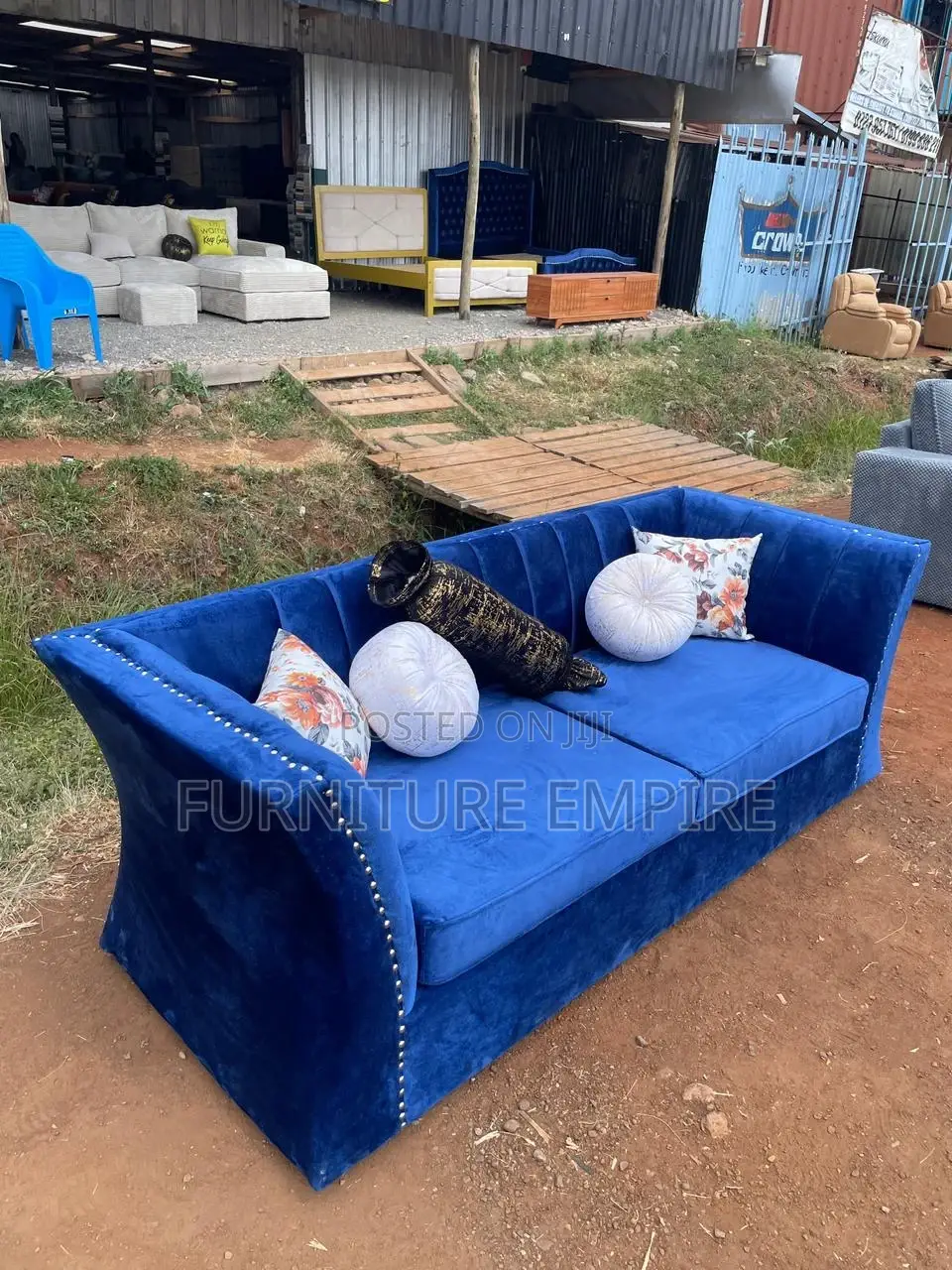 3 Seater Royal Blue Velvet Sofa